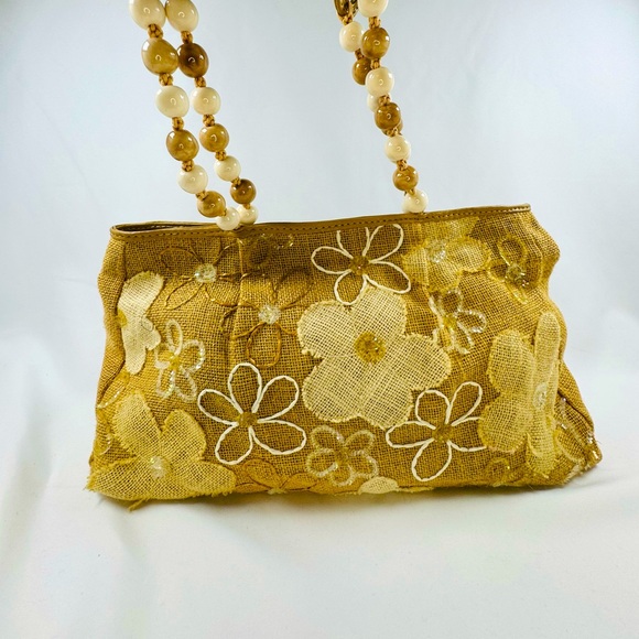 Embroidered Beaded Handbag Kanishka Hemp Sack Floral Design India Unique Rare - Picture 2 of 10